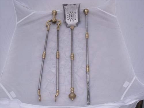 superb set regency steel brass fire tools