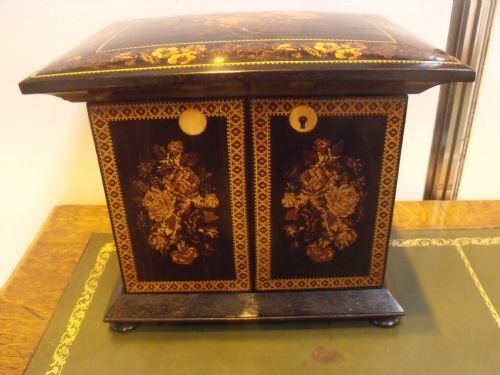 very fine tunbridge ware jewellery chest