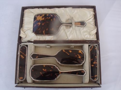 c1919 silver tortoiseshell dressing set