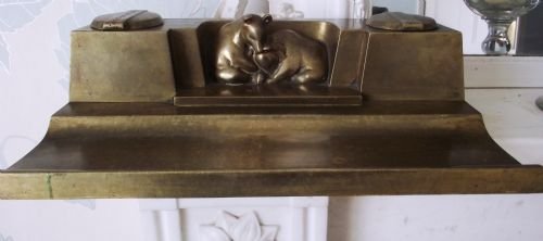 unusual c1900 russian alaskan bronze polar bear desk standish