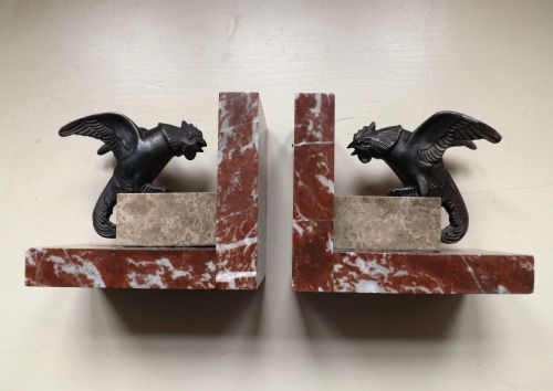 c1930 art deco fighting cock bookends