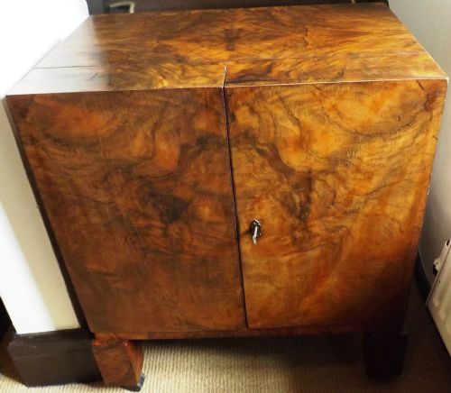 1920s fine quality burl walnut art deco drinks cabinet