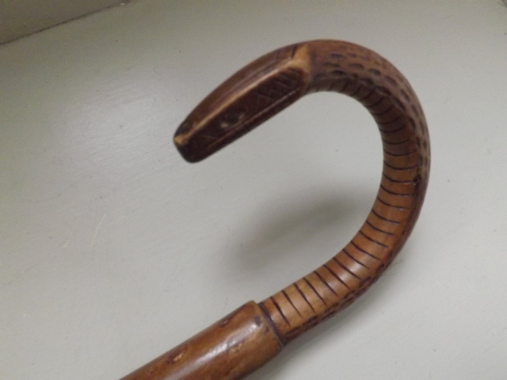 c1900 folk art cobra walking stick