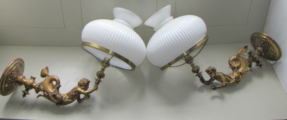 fine pair gilt metal ship yacht wall lights