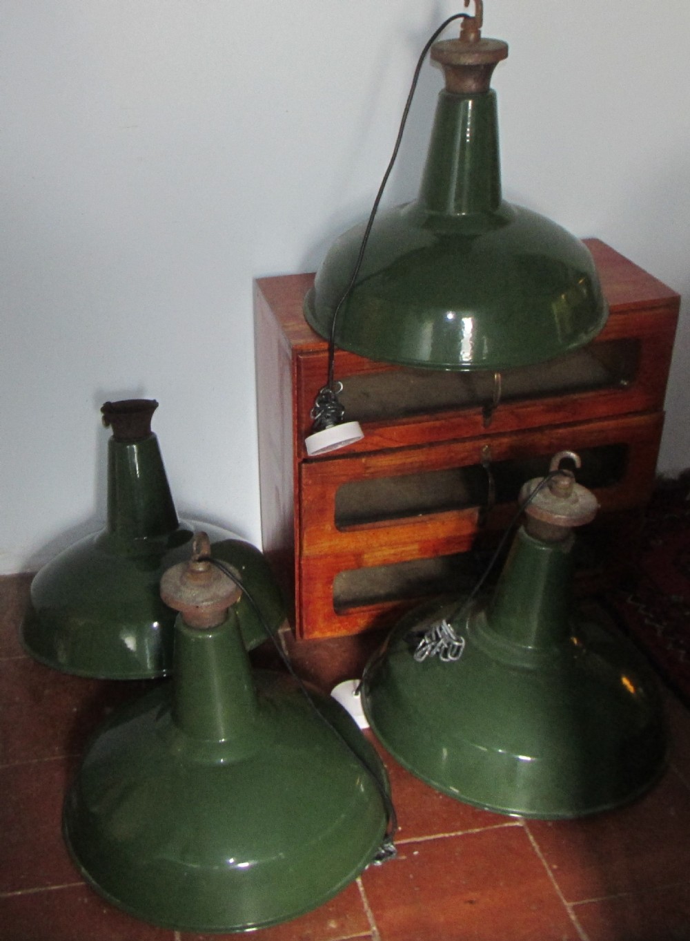 set of large 192030 industrial enamel lights