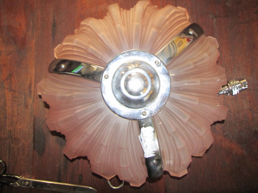 art deco pink peach glass chrome odeon style light lamp lighting