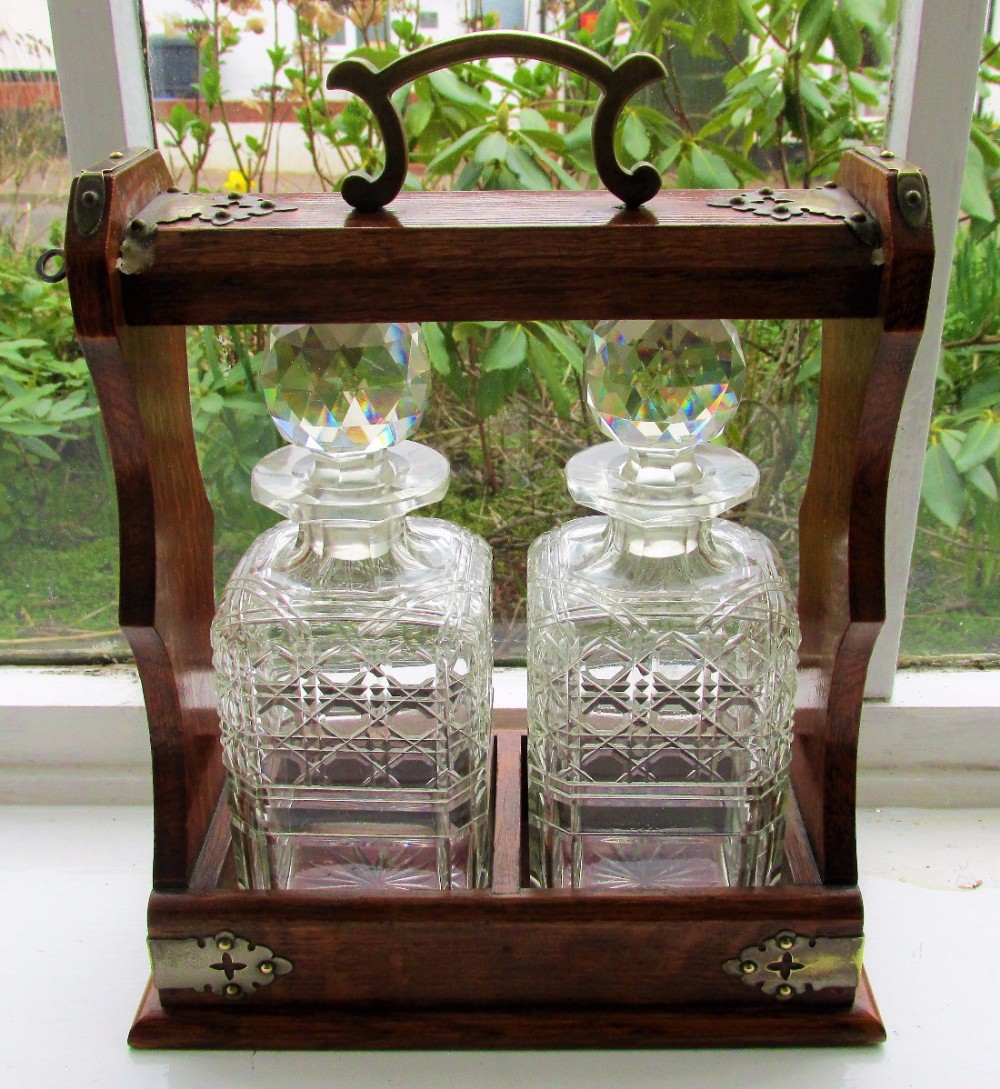 good edwardian two bottle oak tantalus