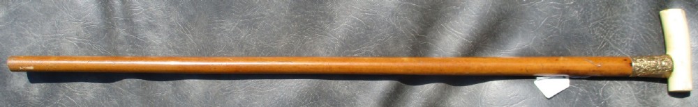 c1890 ivory yellow metal and malacca walking stick